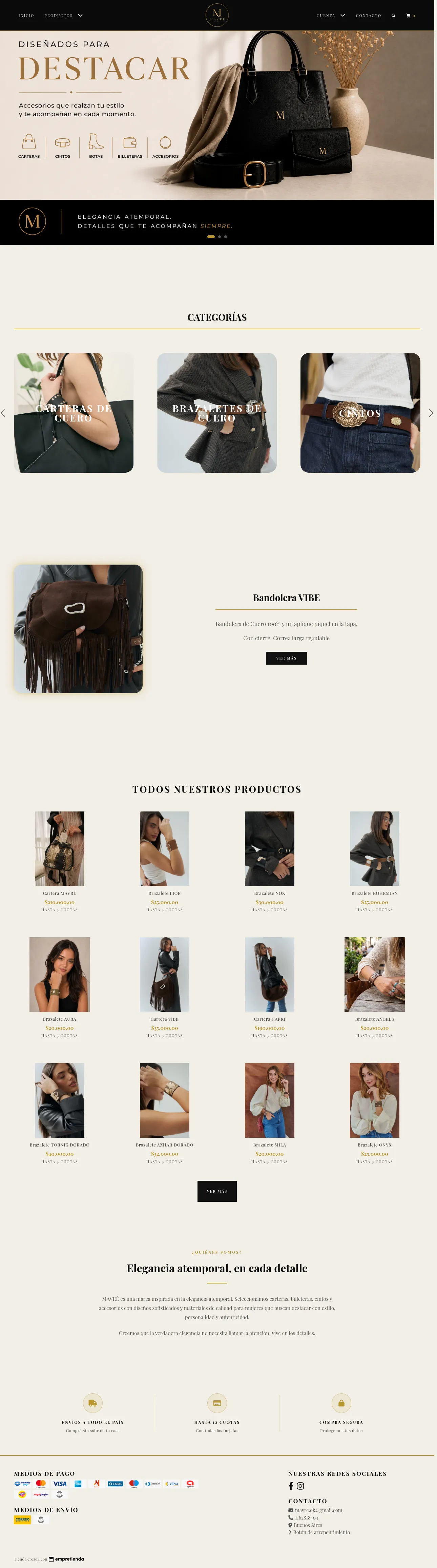Mavré e-commerce homepage, designed by Sintaxis Studio. The shop is no longer live.
