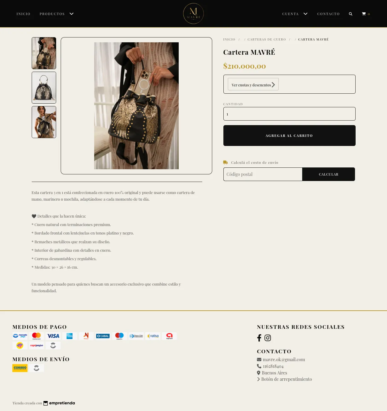 Mavré product page: Cartera MAVRÉ