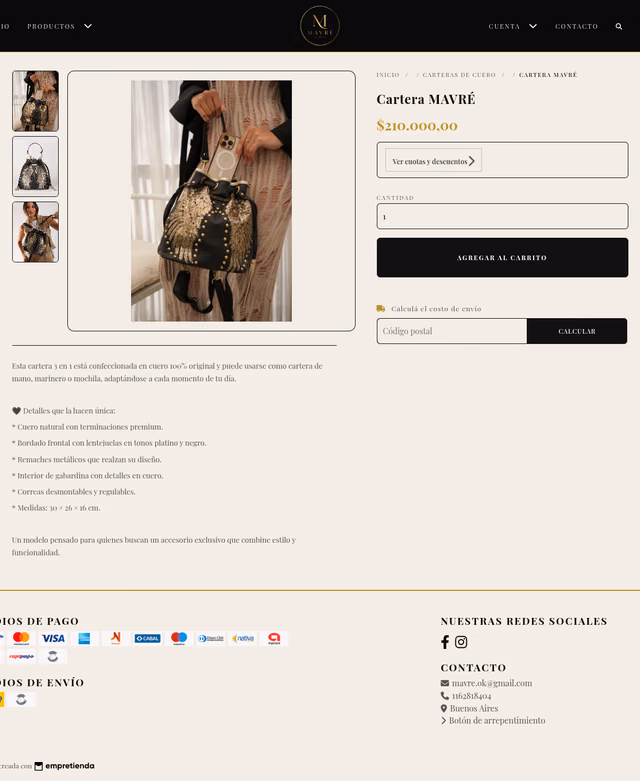 Ficha de producto de Mavré: Cartera MAVRÉ