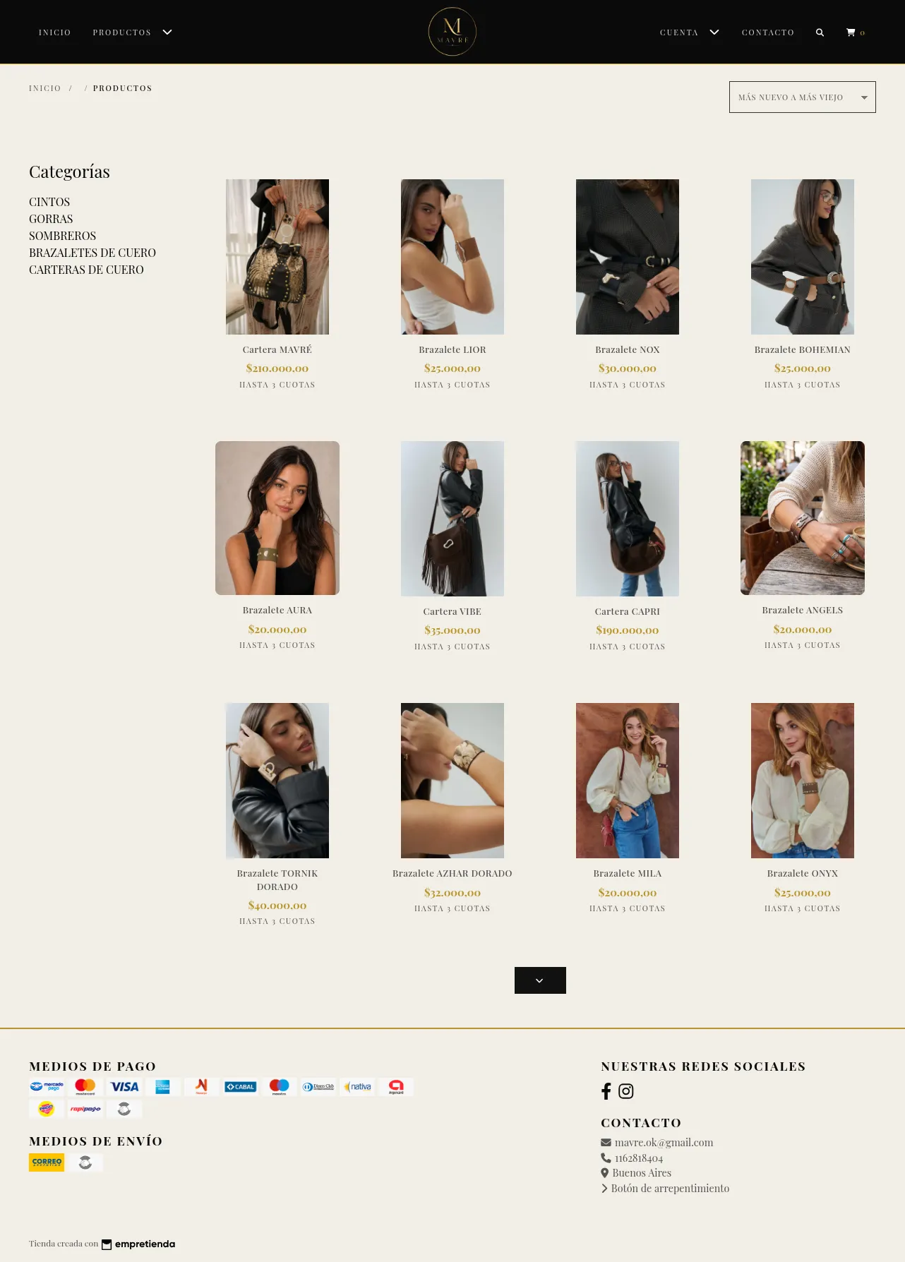 Mavré catalog with categories and product listing