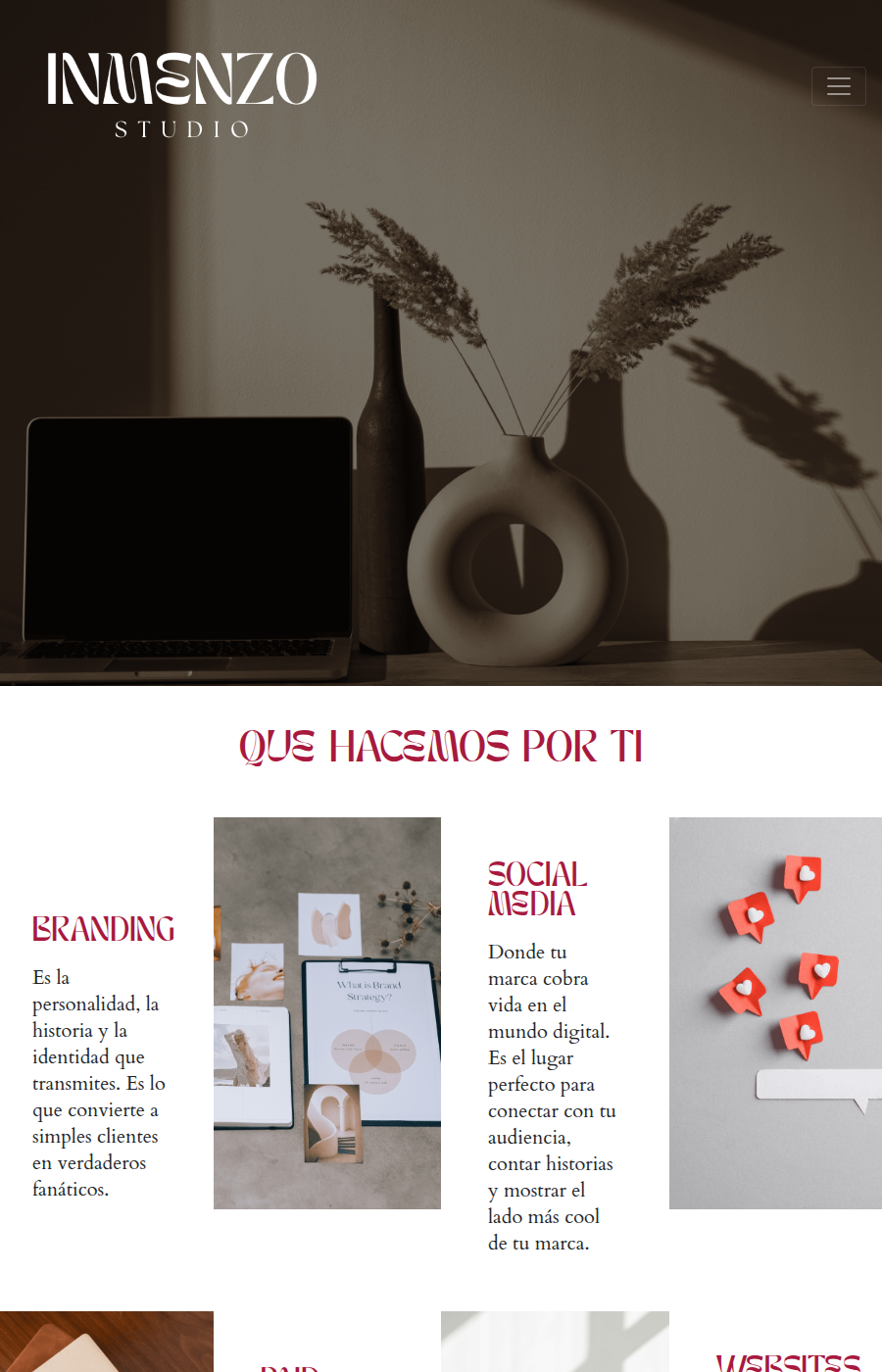 Inmenzo Studio portfolio, designed and developed by Sintaxis Studio