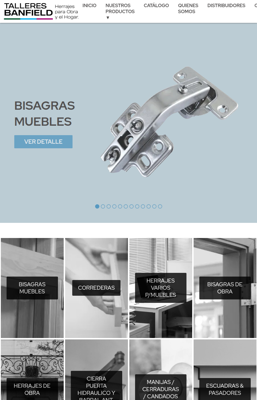 Screenshot of the Talleres Banfield hardware catalog site